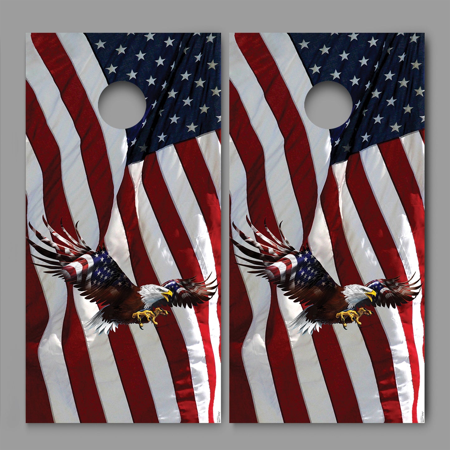 Waving American Flag Cross Flight Bald Eagle Design Cornhole Board Decal Wraps