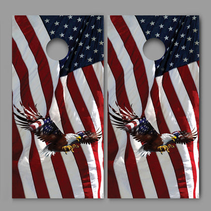 Waving American Flag Cross Flight Bald Eagle Design Cornhole Board Decal Wraps