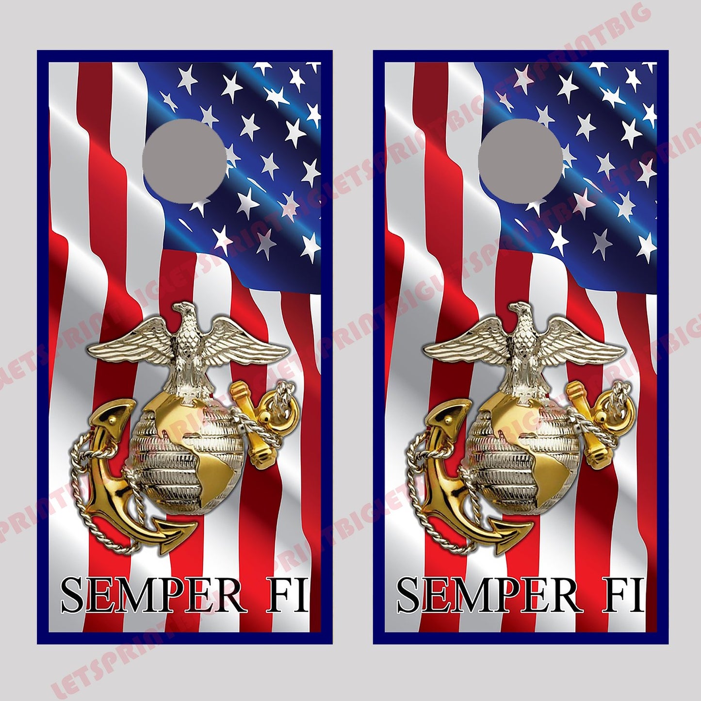 Waving American Flag Semper Fi Marines Cornhole Board Decals