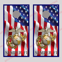 Waving American Flag Semper Fi Marines Cornhole Board Decals