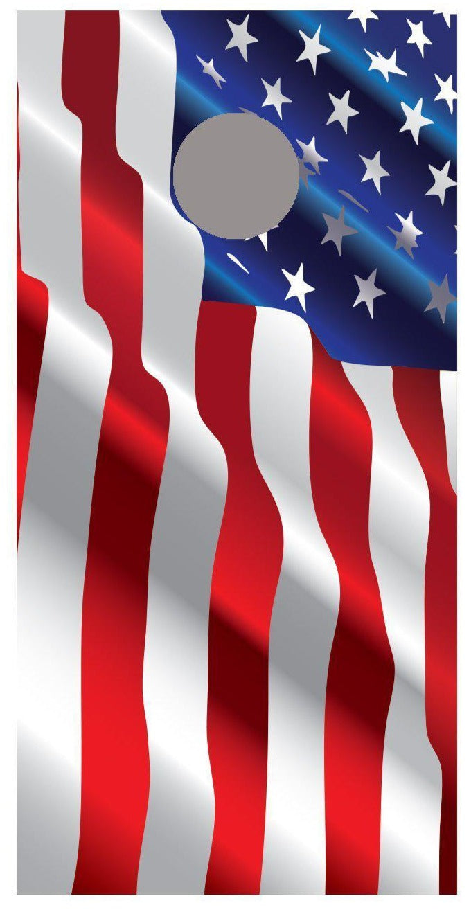 Waving American Flag Cornhole Board Decal Wrap Skins single