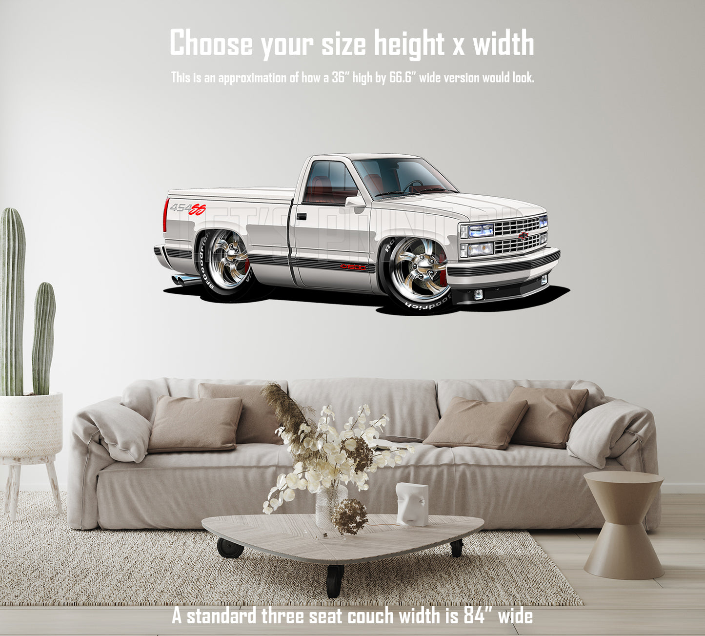 1990 454SS Pickup Truck Black Red White Car Art Wall Decal