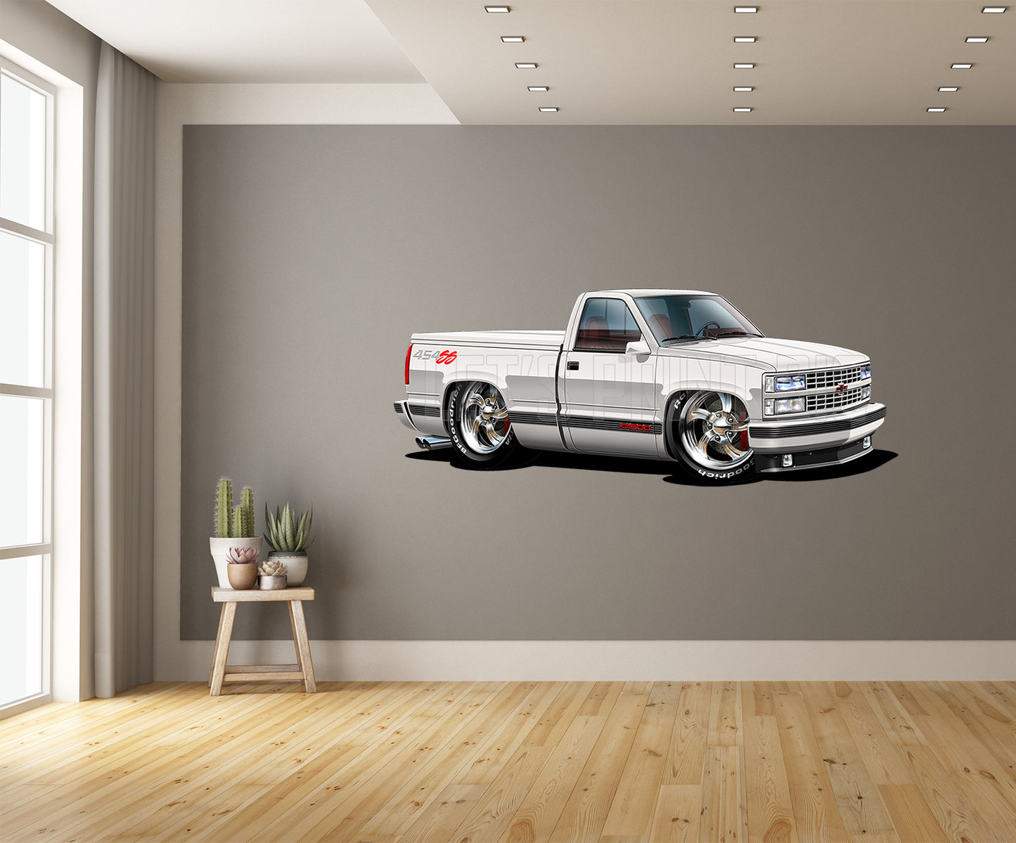 1990 454SS Pickup Truck Black Red White Car Art Wall Decal