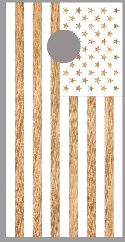 American Flag White Wood Background Corn Hole Decal Wrap