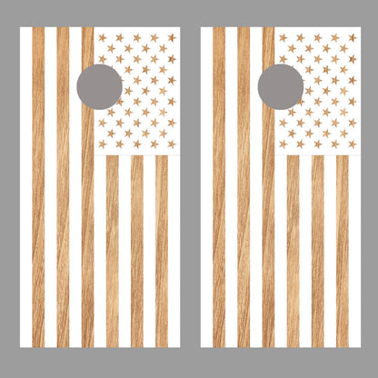 American Flag White Wood Background Corn Hole Decal Wrap