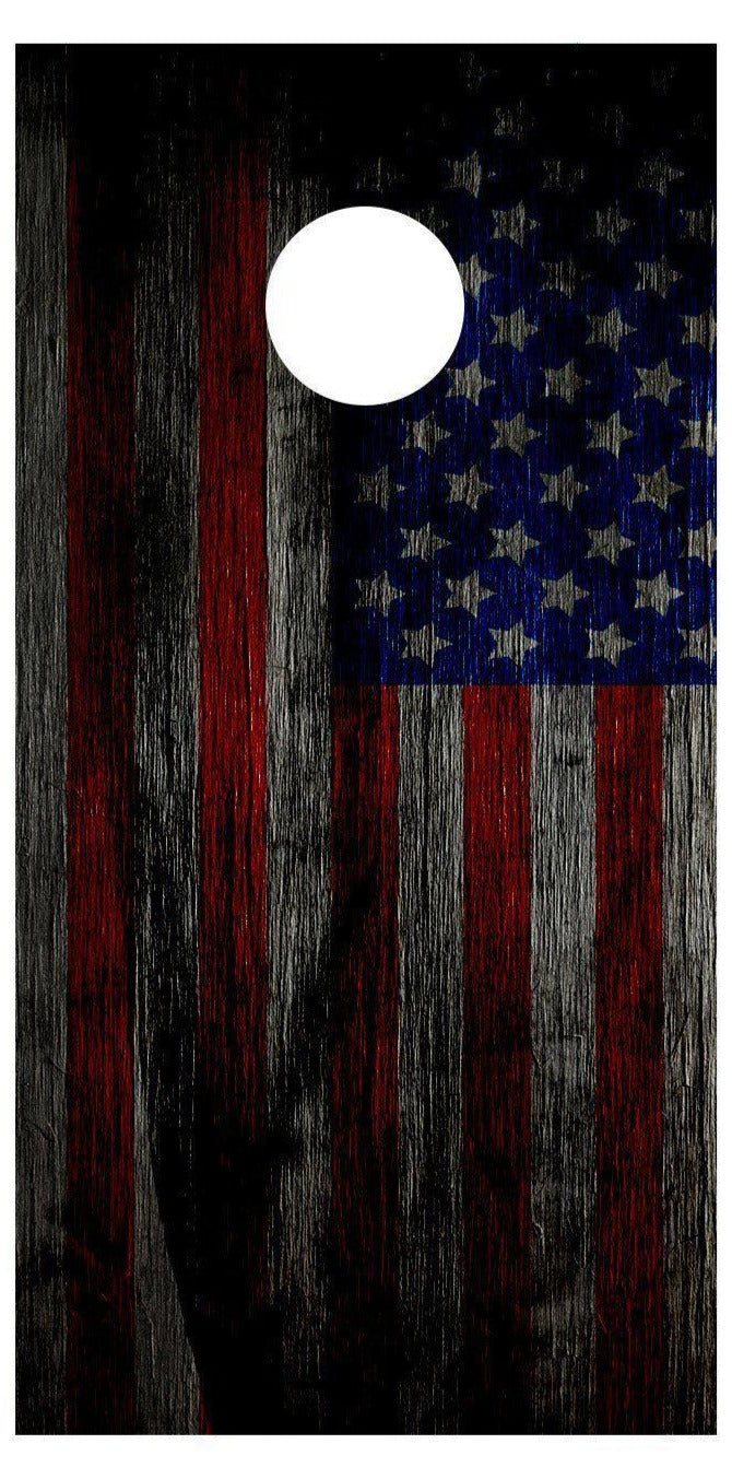 Wood Textured American Flag Corn hole Board Decal Wrap