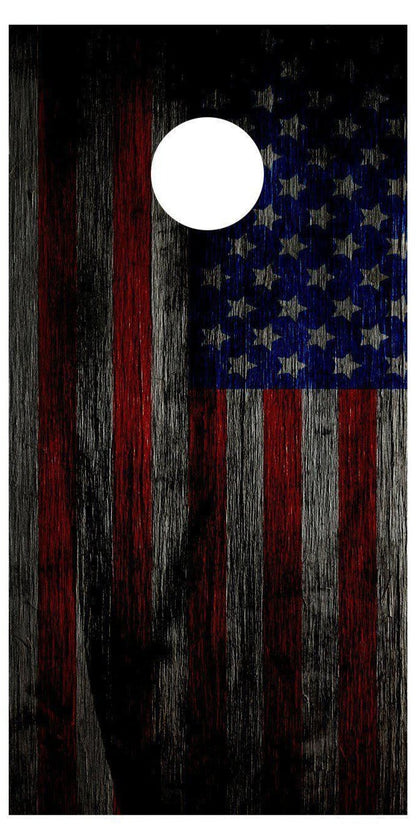 Wood Textured American Flag Corn hole Board Decal Wrap