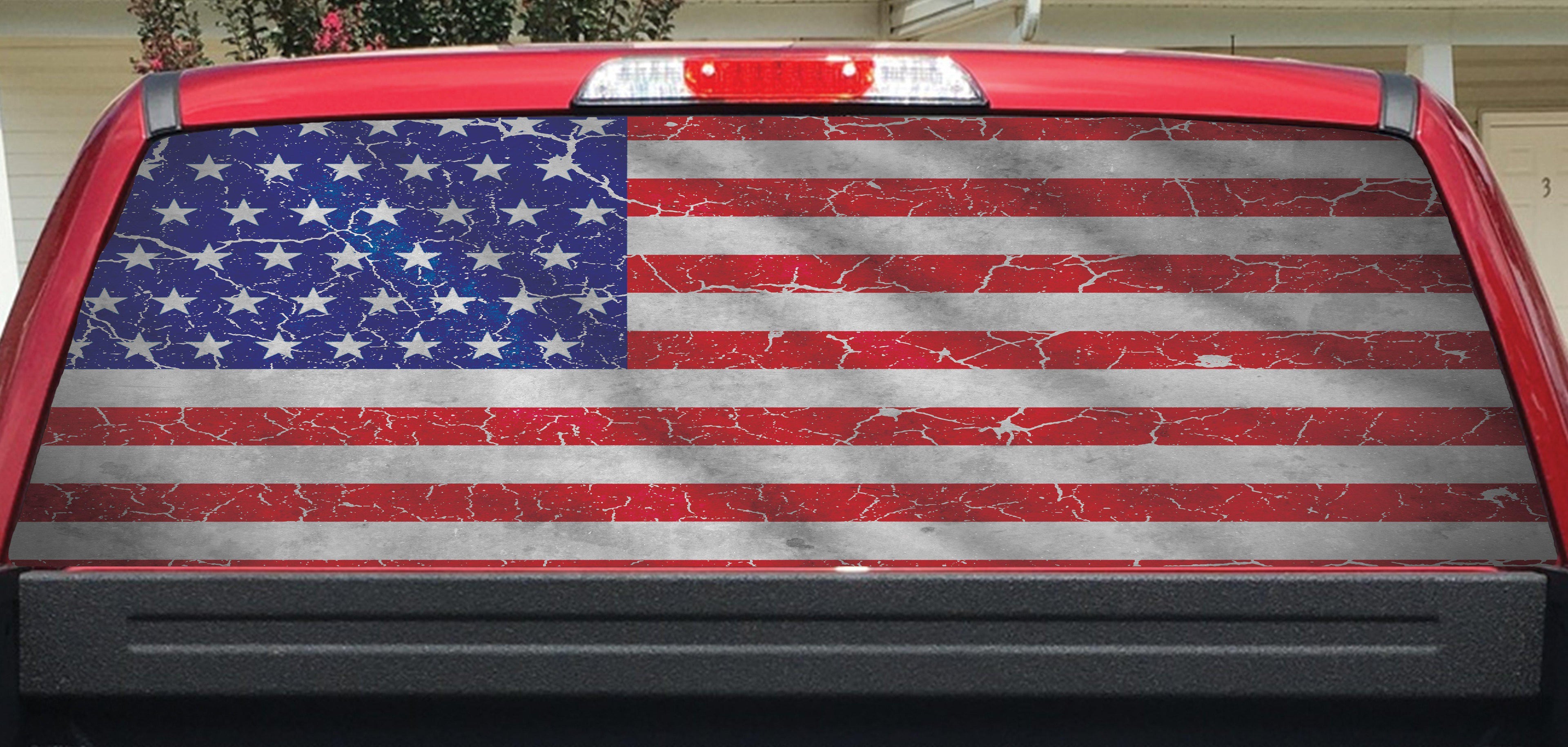 Worn American Flag Crackle Rear Window Decal