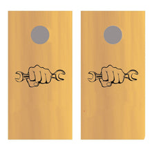 Wrench in Fist Cornhole Board Decals - 18 Inch Wide