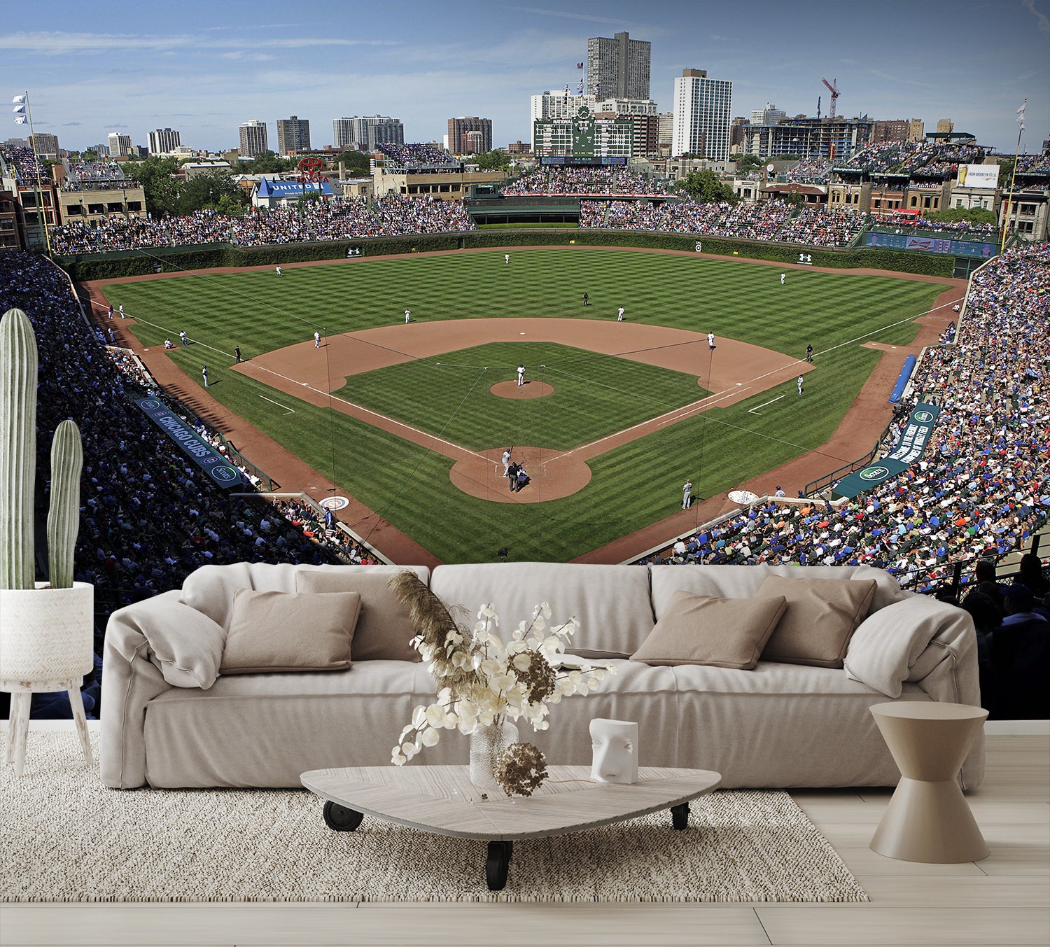 Wrigley Field Chicago Cubs Wallpaper Baseball Diamond living room couch