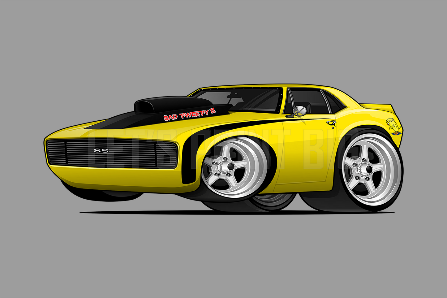 Car Art Yellow 1st Generation Camaro SS Hot Rod Cartoon Wall Decal