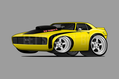 Car Art Yellow 1st Generation Camaro SS Hot Rod Cartoon Wall Decal