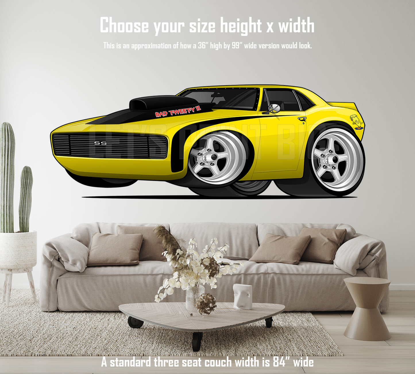 Car Art Yellow 1st Generation Camaro SS Hot Rod Cartoon Wall Decal