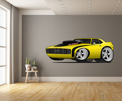 Car Art Yellow 1st Generation Camaro SS Hot Rod Cartoon Wall Decal