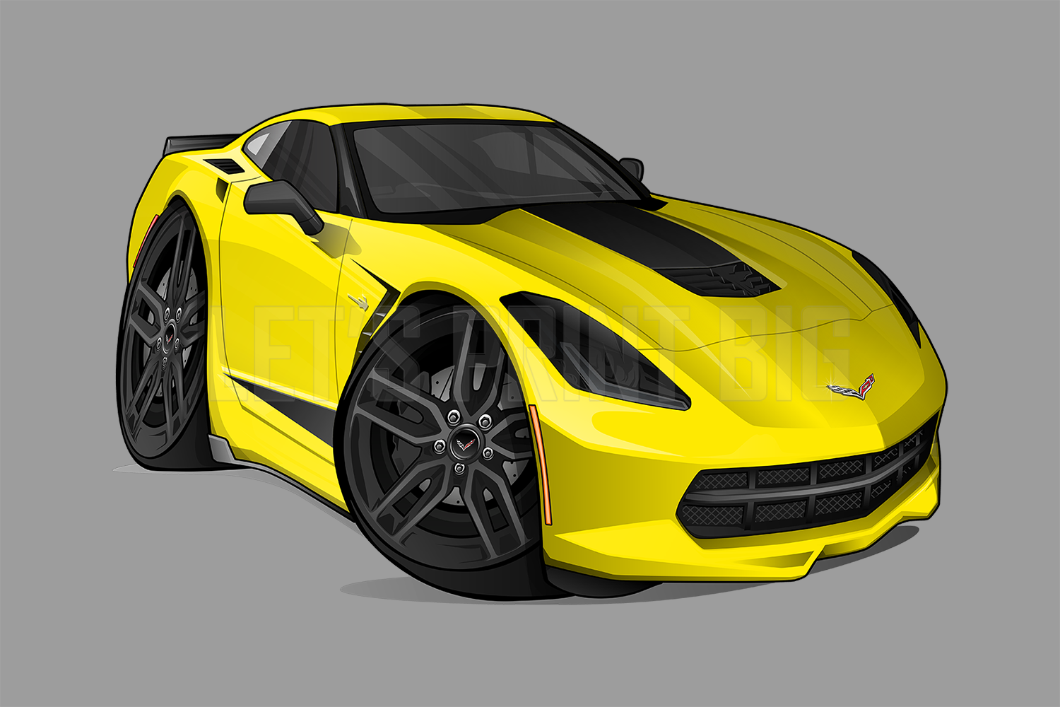Car Art Yellow Corvette Cartoon Wall Decal