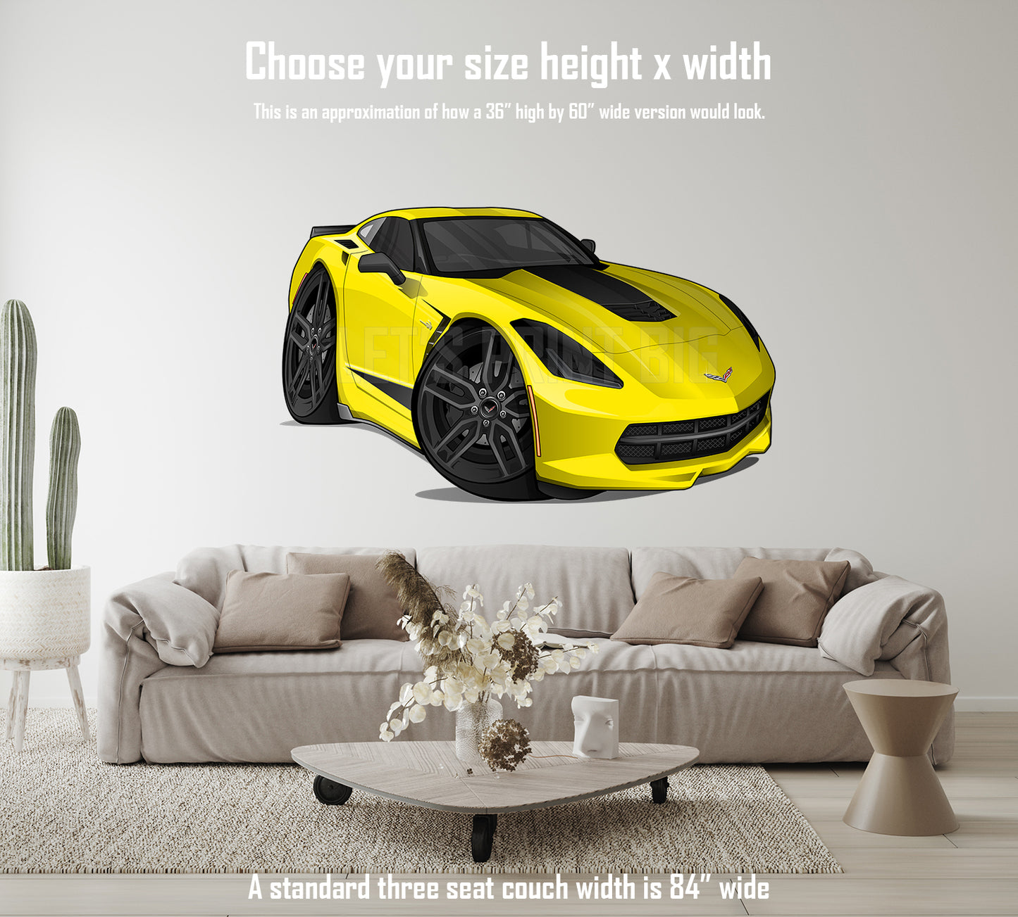 Car Art Yellow Corvette Cartoon Wall Decal