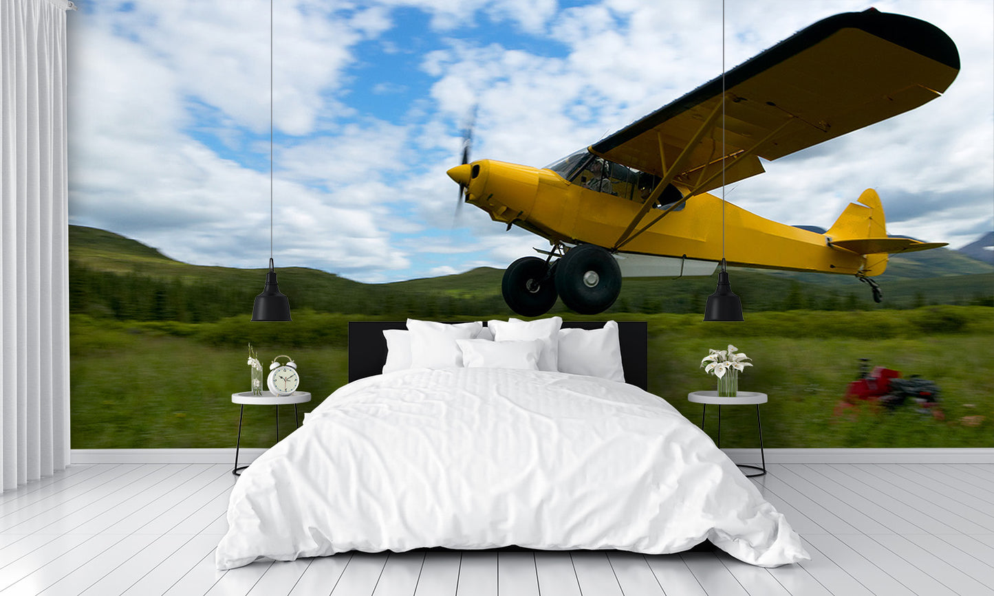 Yellow Piper Super Cub Bush Plane Wall Mural
