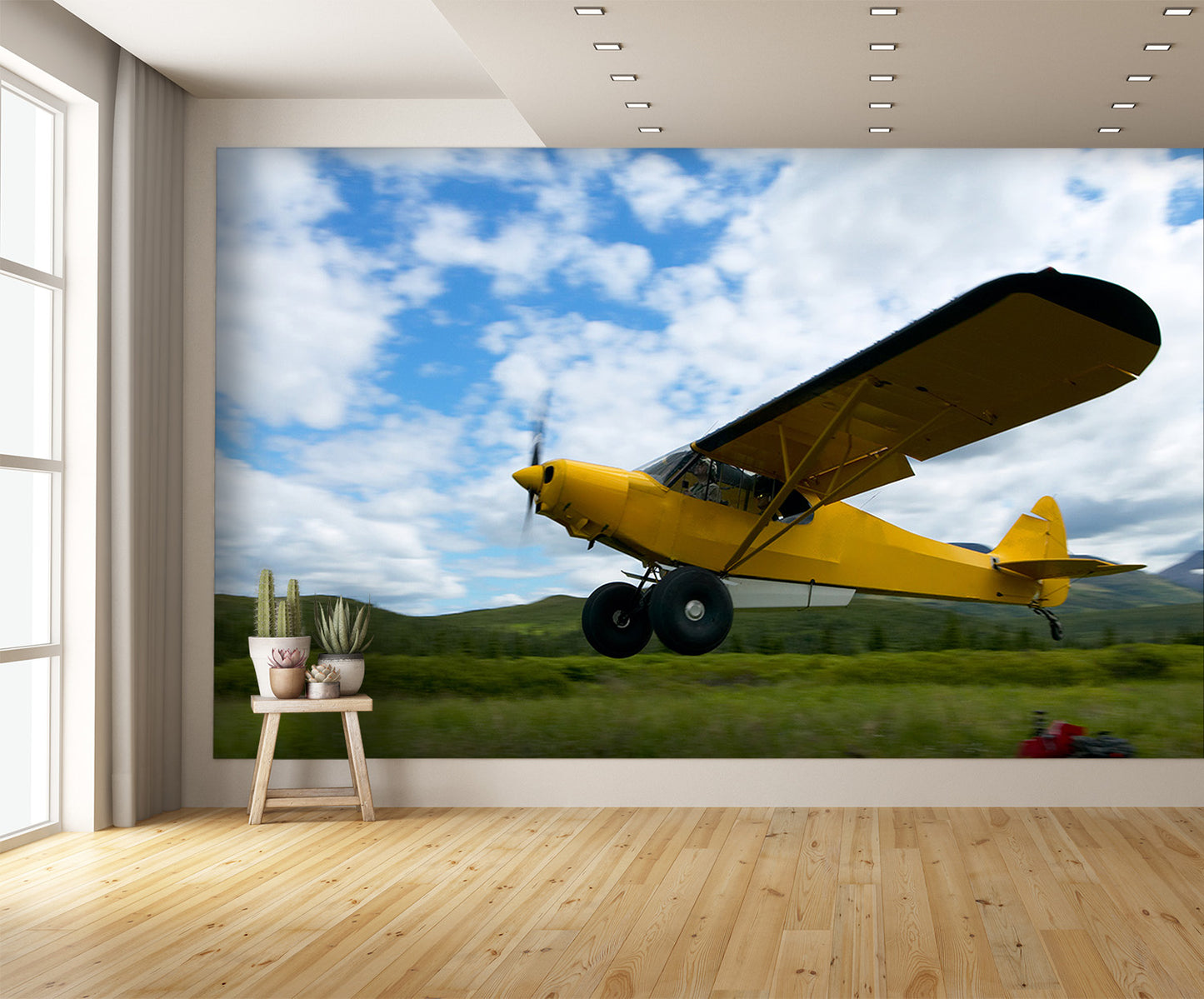 Yellow Piper Super Cub Bush Plane Wall Mural