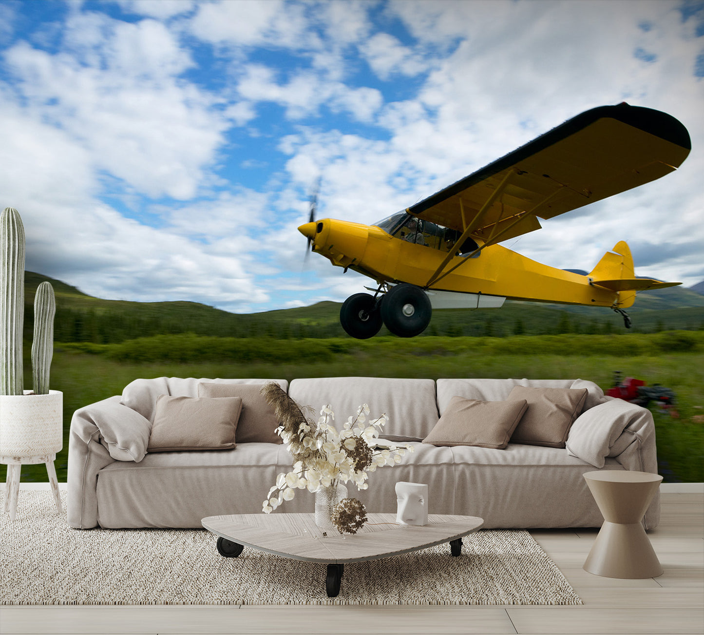 Yellow Piper Super Cub Bush Plane Wall Mural