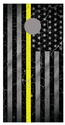 Yellow Line Crackle American Flag Cornhole Board Decal Wraps