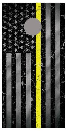 Yellow Line Crackle Flipped American Flag Cornhole Board Decal Wraps