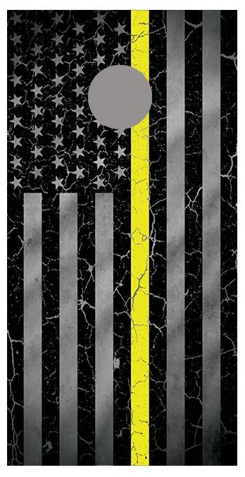 Yellow Line Crackle Flipped American Flag Cornhole Board Decal Wraps