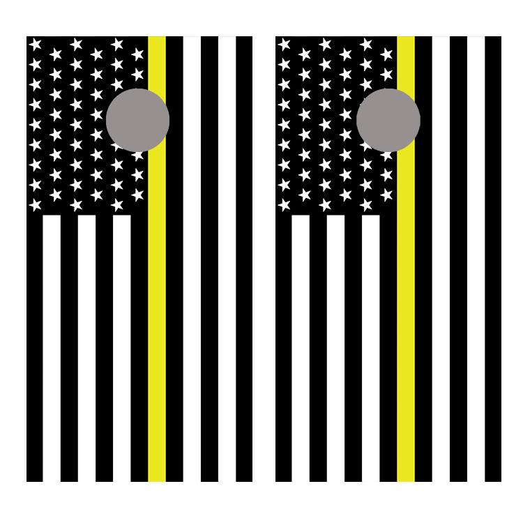 Yellow Line Flipped American Flag Cornhole Board Decal Wraps