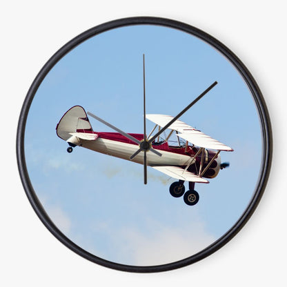 Red and White Stearman Biplane 10 inch wall clock