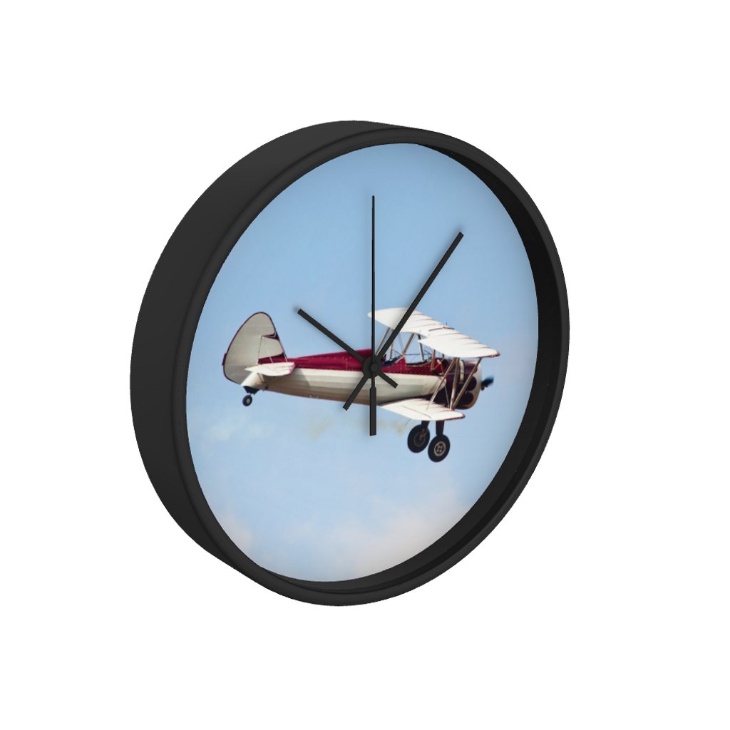 Red and White Stearman Biplane 10 inch wall clock