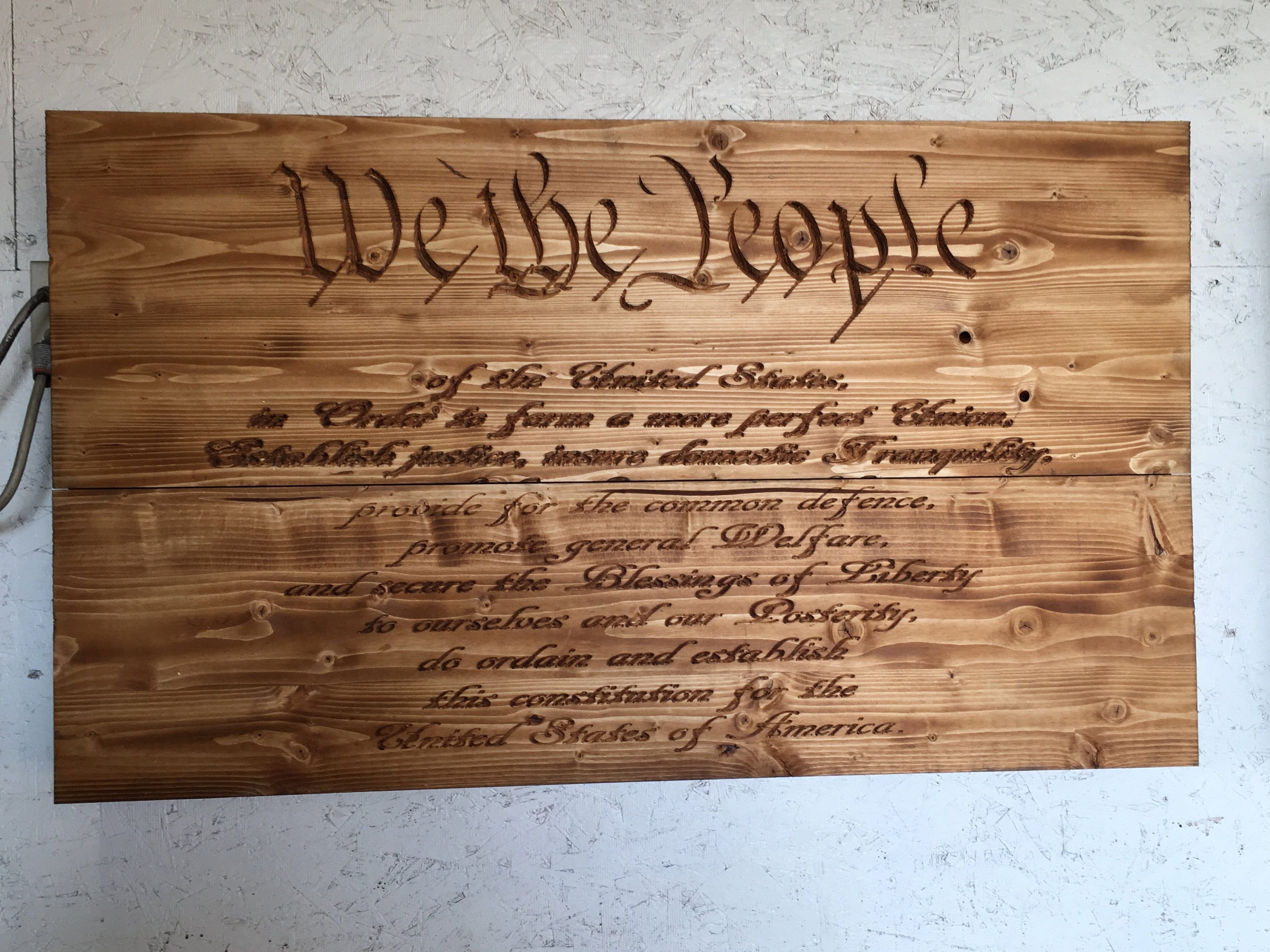 We The People Freedom Cabinet on Burnt accent wood/ Metal Art