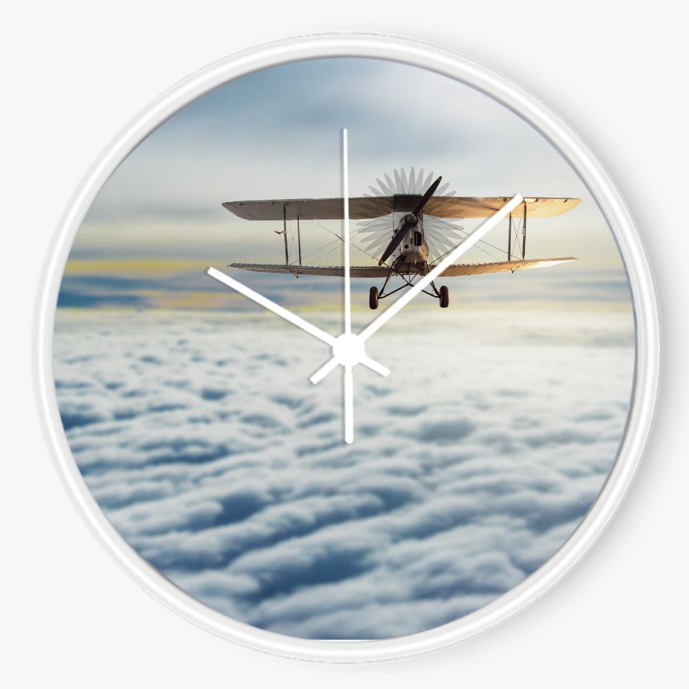 Over The Clouds Biplane 10 inch wall clock
