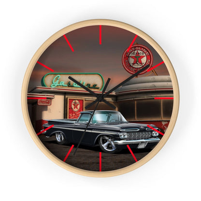 1959 El Camino Old Gas Station 2 Wall clock