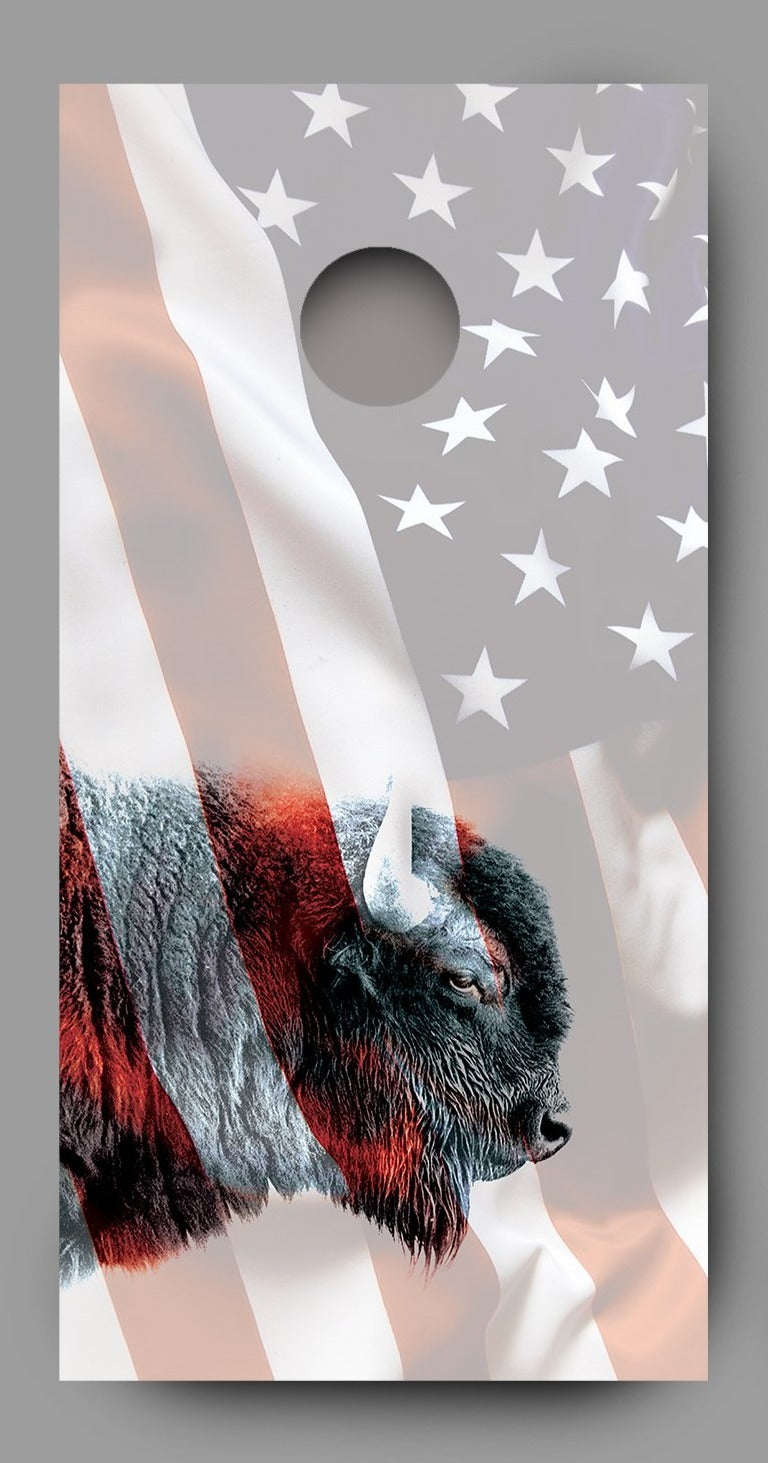 Sideview Buffalo with American Flag Cornhole Wrap