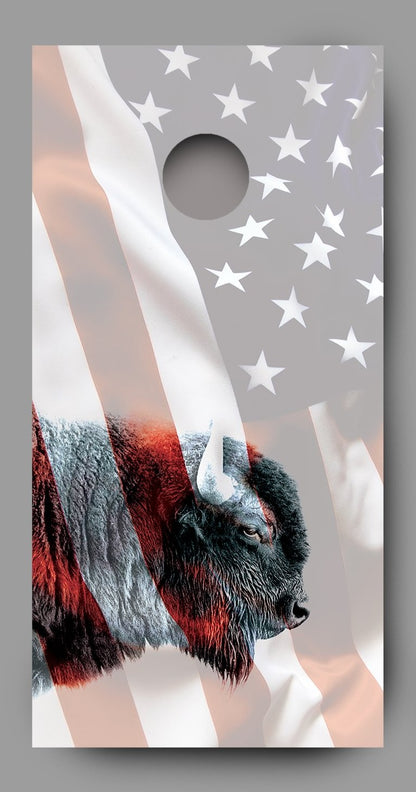 Sideview Buffalo with American Flag Cornhole Wrap