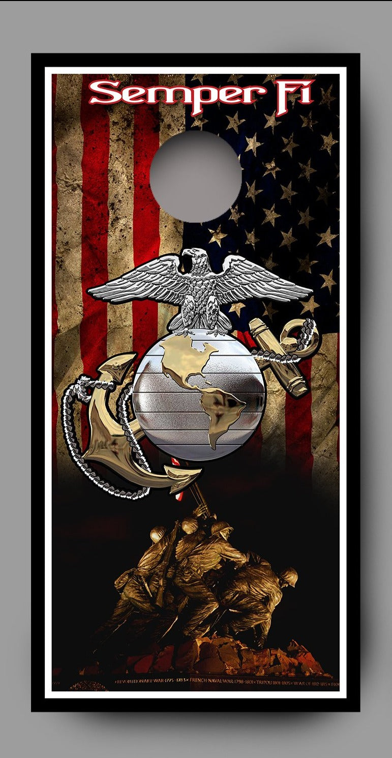 US Marines Cornhole Skin Semper Fi Cornhole Board Decals single