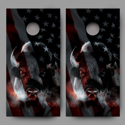 Buffalo with American Flag Cornhole Wrap