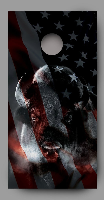 Buffalo with American Flag Cornhole Wrap