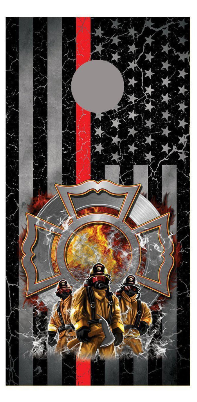 Firefighter Maltese Cross Red Line American Flag Cornhole Decal Wrap