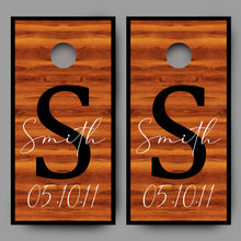 Custom Name and Date on Red Wood Cornhole Board Decal Wraps