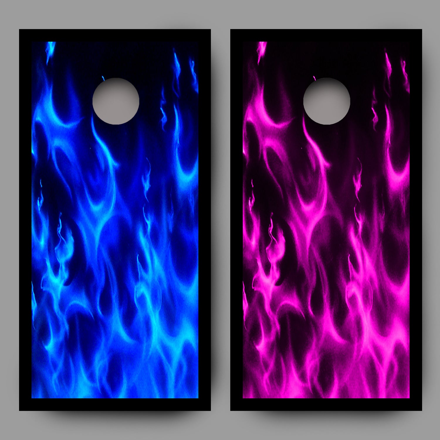 Blue and Pink Flames Combo Cornhole Board Decal Wrap