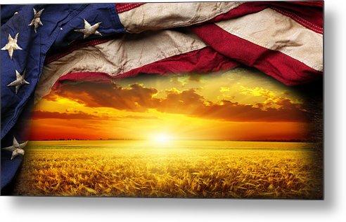 American Flag Harvest Sunset - Metal Print