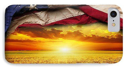 American Flag Harvest Sunset - Phone Case