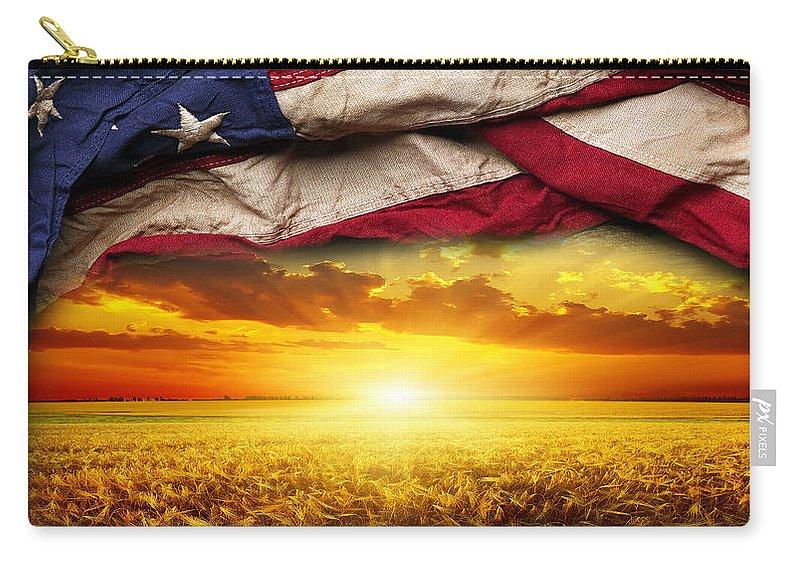 American Flag Harvest Sunset - Carry-All Pouch