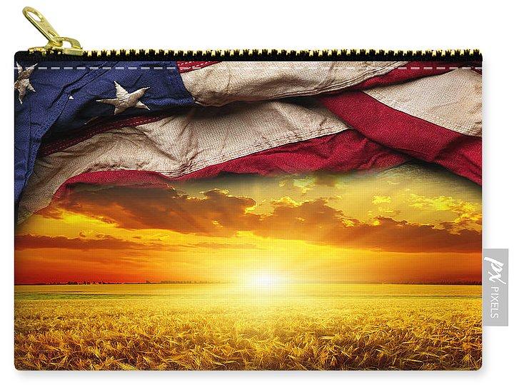 American Flag Harvest Sunset - Carry-All Pouch