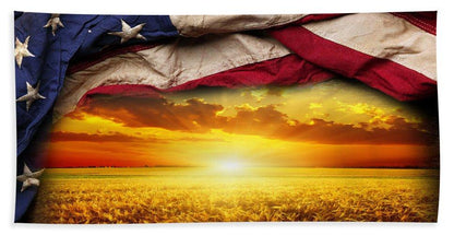 American Flag Harvest Sunset - Bath Towel