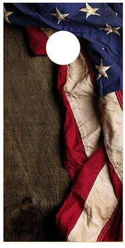 American Flag Dark Wood Corn Hole Decal Wrap