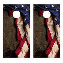 American Flag Dark Wood Corn Hole Decal Wrap