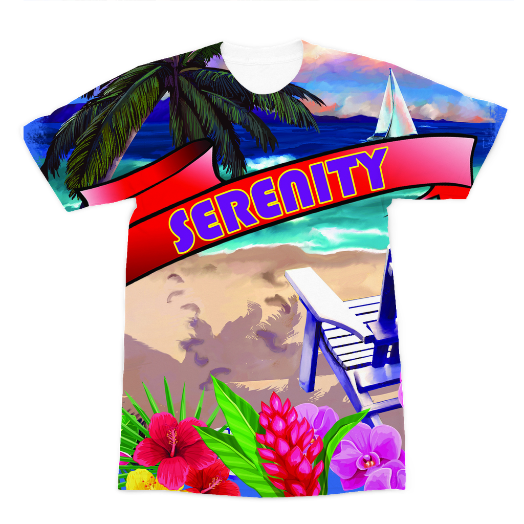 Serenity Beach Banner Design Premium Sublimation Adult T-Shirt