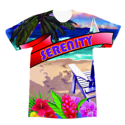 Serenity Beach Banner Design Premium Sublimation Adult T-Shirt