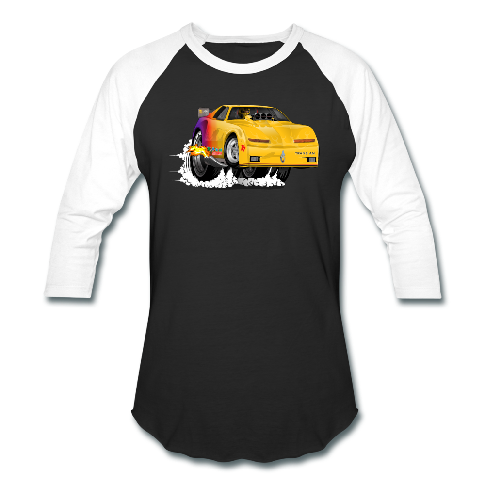 Yellow Firebird Trans Am Dragster Baseball T-Shirt - black/white